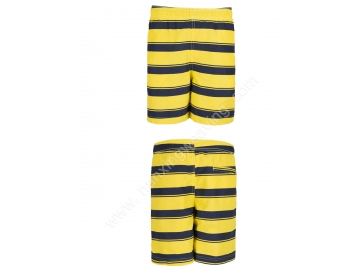 yellow black stripe print peach skin beach trunks